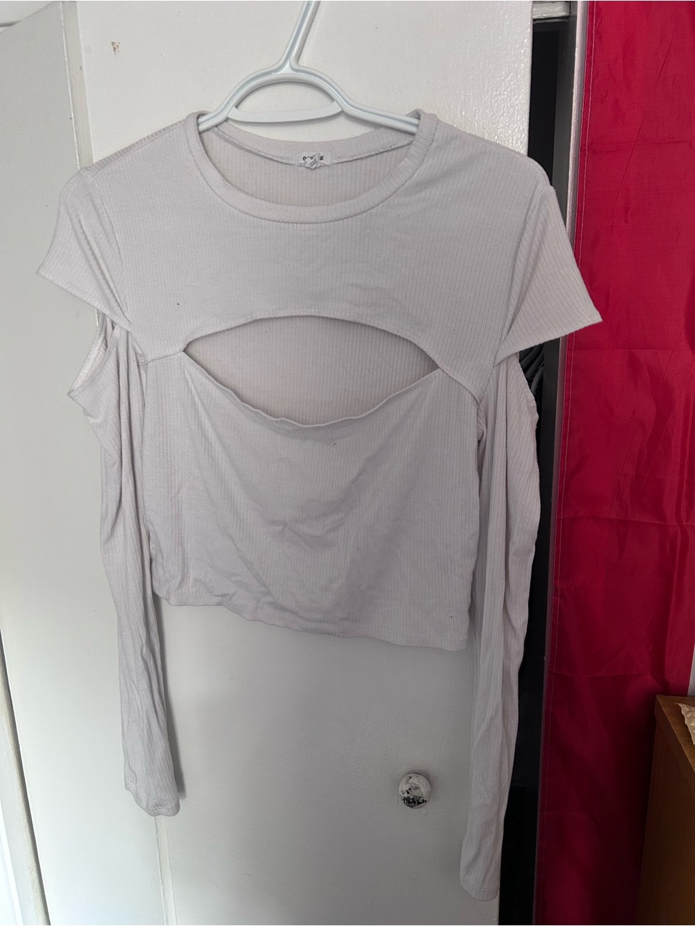 white shoulder and chest cut out long sleeve